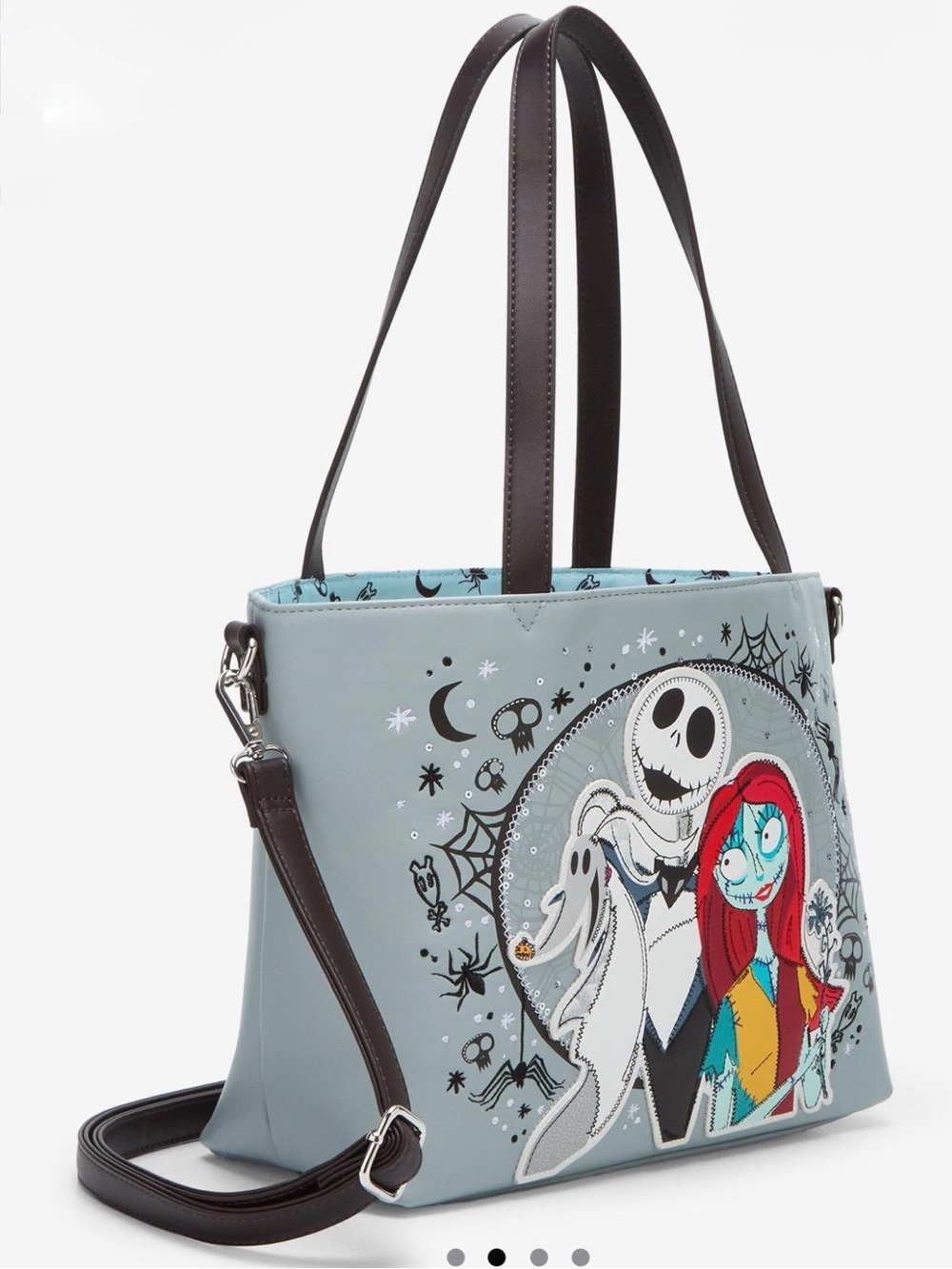 Loungefly Disney The Nightmare Before Christmas Jack, Sally & Zero Sequin Tote - Picture 2 of 6